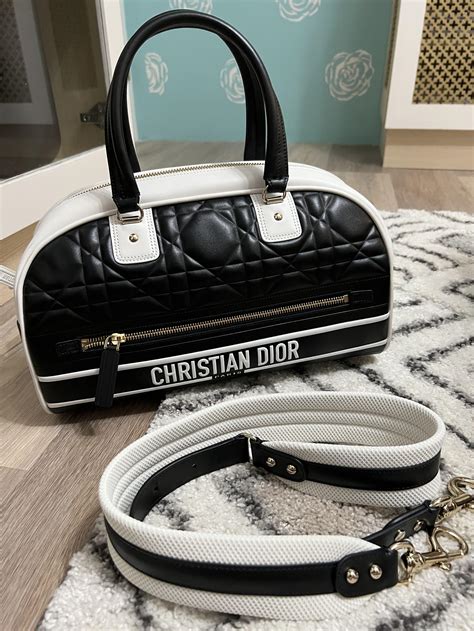 Small Dior Vibe Zip Bowling Bag Black and White Smooth Calfskin